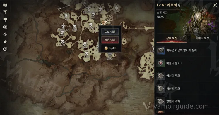 Korean World Boss map with the boss location and the boss info card